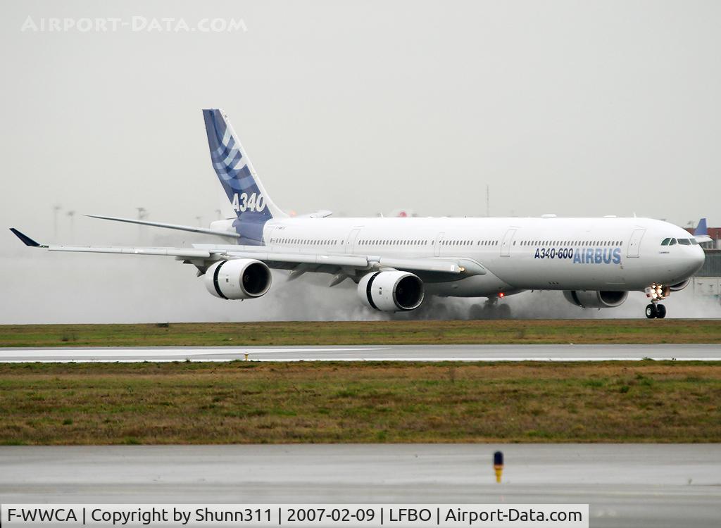 F-WWCA, 2001 Airbus A340-642 C/N 360, Reverse engaged under rain ;-)