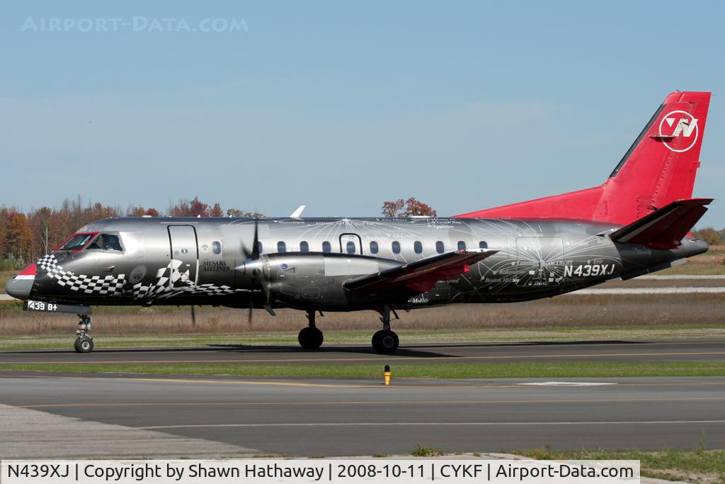 N439XJ, 1998 Saab 340B C/N 340B-439, Taxing to Runway 08, Departing for Detroit (Canon XT, 70-300mm IS)