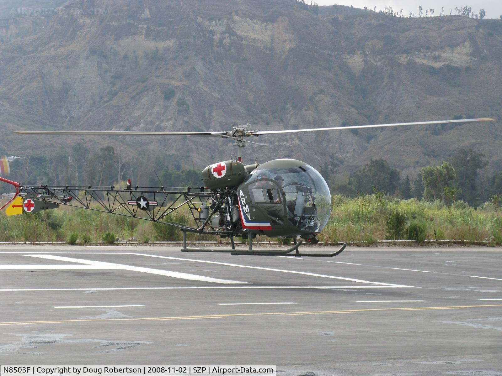 N8503F, 1965 Bell 47G-4 C/N 3350, 1965 Bell 47G-4, Lycoming VO-540 305 Hp, hover over SZP Helipad