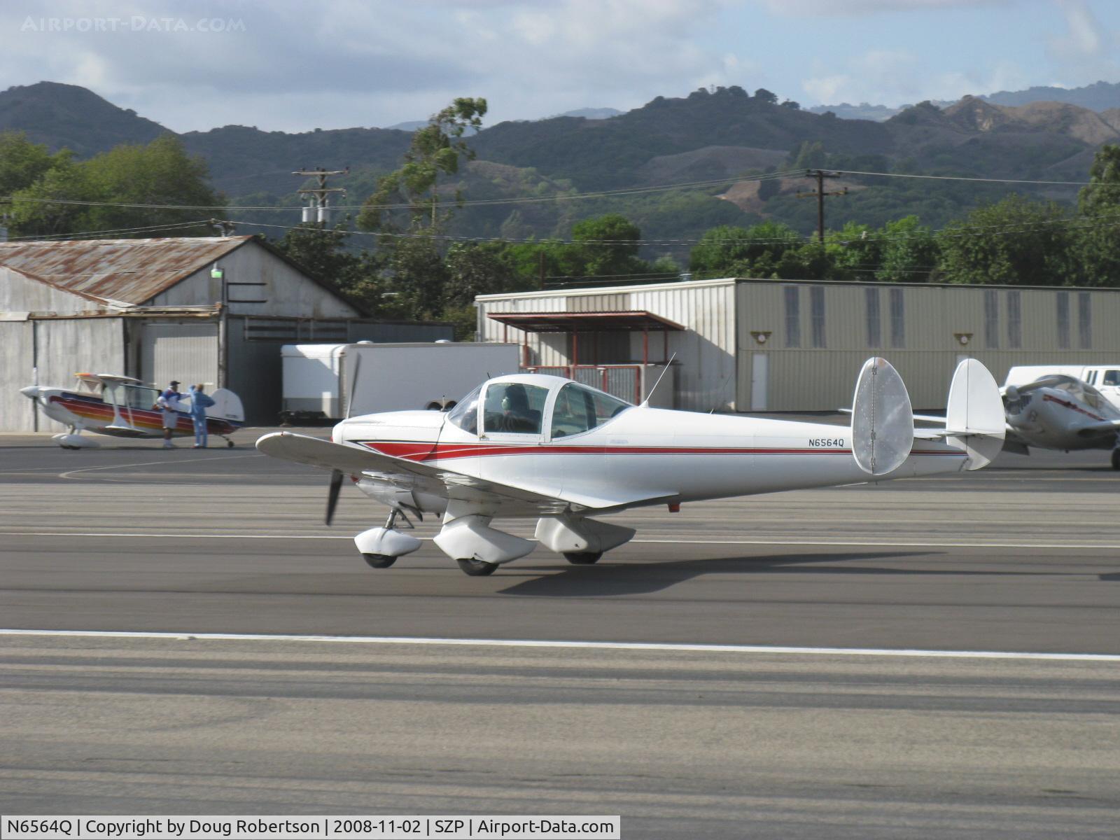 N6564Q, 1965 Alon A2 Aircoupe C/N A-64, 1965 Alon A2, Continental C90 90 Hp, landing roll Rwy 22