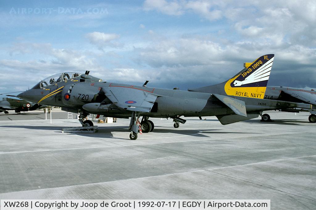 XW268, 1970 Hawker Siddeley Harrier T.4N C/N 212007, In 1992 899 NAS celebrated its 50th anniversary. This Harrier was w/o in 1994.