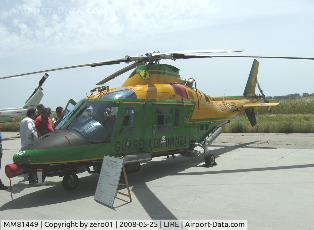 MM81449, Agusta A-109A-2 C/N 7450, MM81449/GF-142 A109A-2 (c/n 7450) of the Italian Customs dept at the Pratica Di Mare airshow in May 2008.