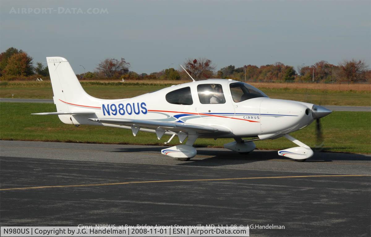 N980US, 2007 Cirrus SR20 C/N 1852, Taxi for take off at Bay Bridge Airport MD