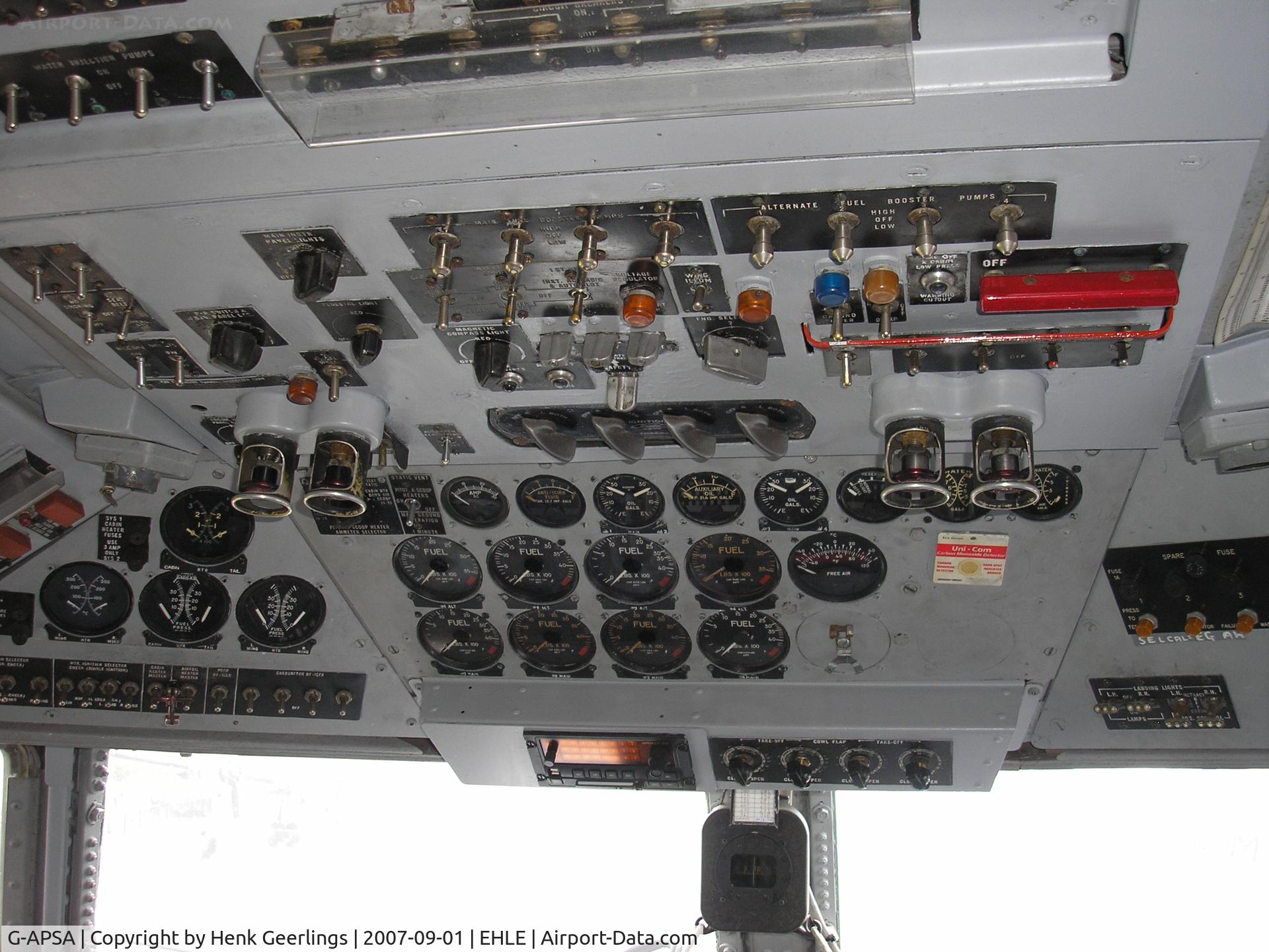 G-APSA, 1958 Douglas DC-6A C/N 45497, Cockpit , Giants of History Fly in , Aviodrome - Lelystad Airport
