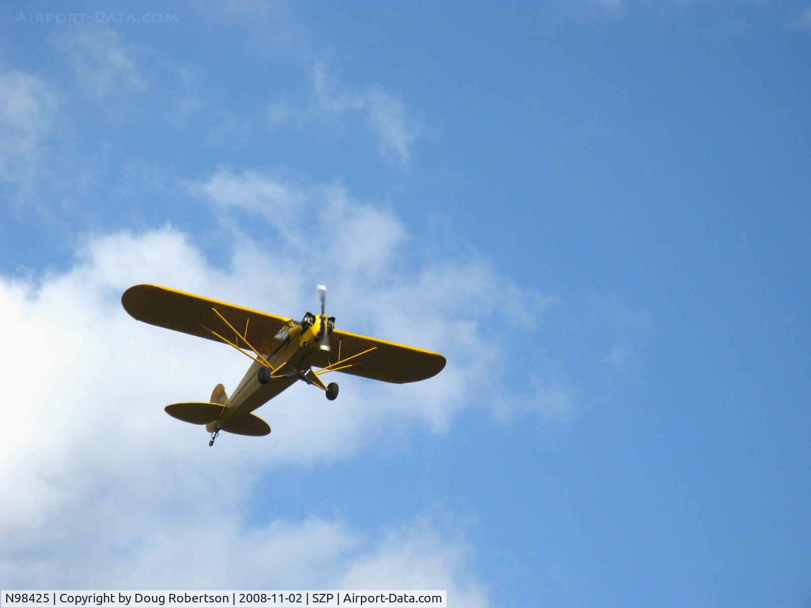 N98425, 1946 Piper J3C-65 Cub Cub C/N 18612, 1946 Piper J3C-65 CUB, Continental C90 90 Hp upgrade, takeoff climb Rwy 22