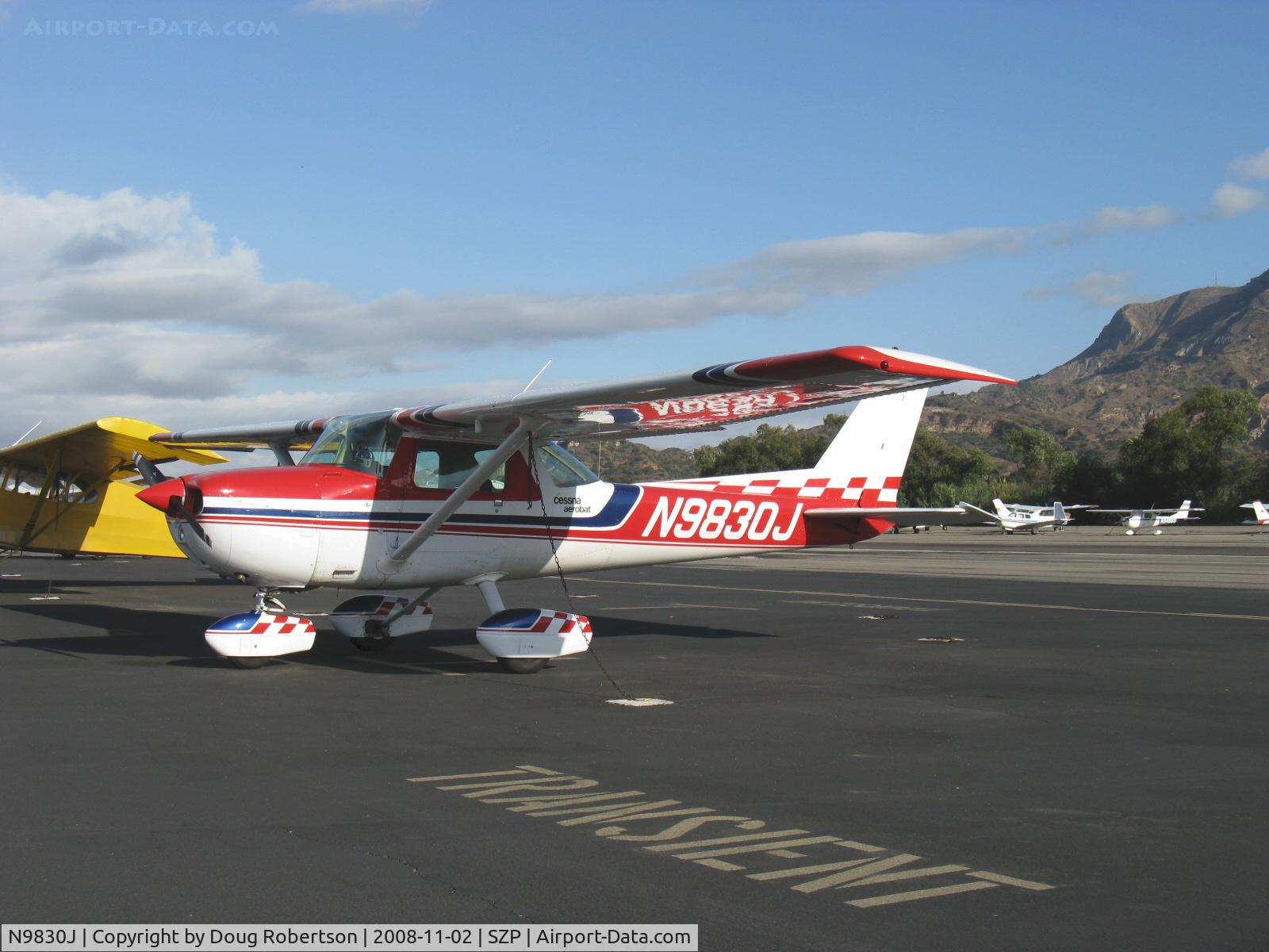 N9830J, 1975 Cessna A150M Aerobat C/N A1500639, 1975 Cessna A150M AEROBAT, Continental O-200 100 Hp, rated +6,-3 Gs, checker stripe tail