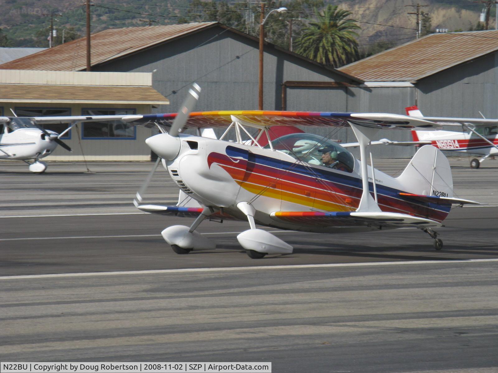 N22BU, 1987 Christen Eagle II C/N BRUNER 0001, 1987 Bruner/Ulmer CHRISTEN EAGLE II, Lycoming AEIO-360, Experimental class, landing roll Rwy 22