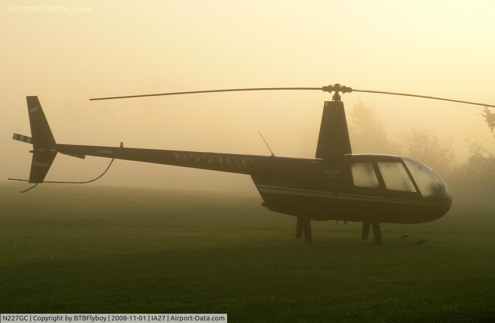 N227GC, 2002 Robinson R44 C/N 1205, Waiting for the morning fog to burn off at Antique Airfield near Blakesburg, IA