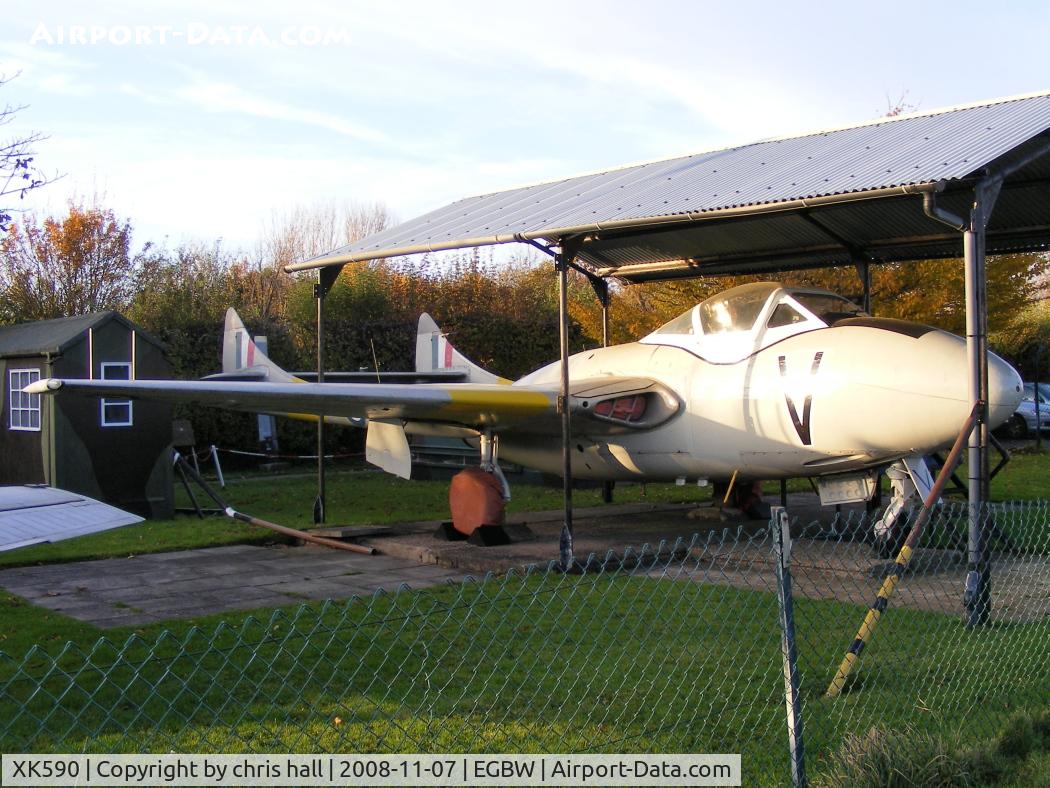 XK590, 1950 De Havilland DH-115 Vampire T.11 C/N 15779, at the Wellesbourne Wartime Museum
