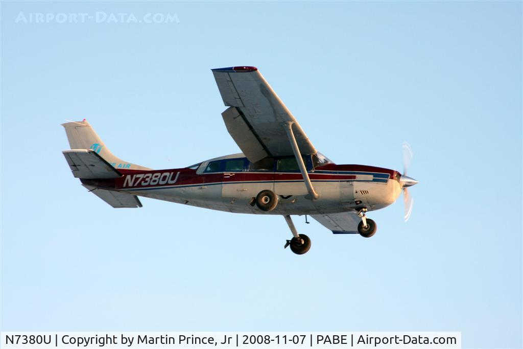N7380U, 1978 Cessna 207A C/N 20700428, On short final to 18 Bethel, note seat belt flapping...