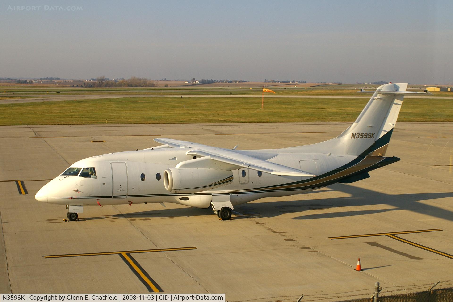 N359SK, 2002 Fairchild Dornier 328-300 328JET C/N 3202, Parked on the Landmark Ramp, as seen from my office in the tower.