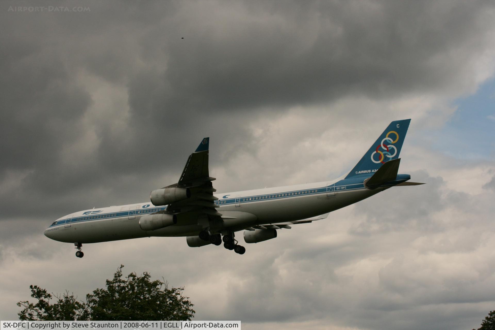 SX-DFC, 1999 Airbus A340-313 C/N 280, Taken at London Heathrow 11th June 2008