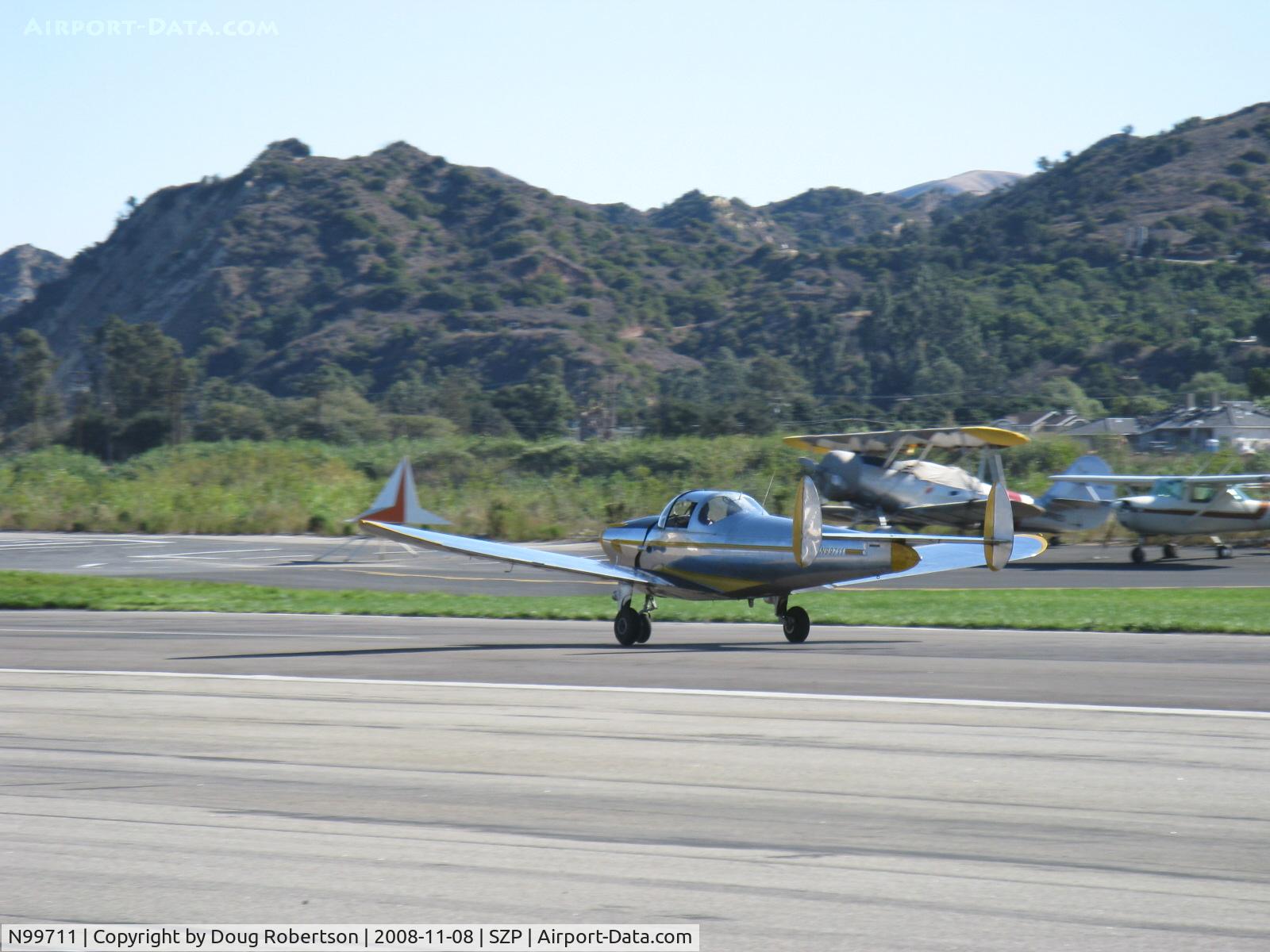 N99711, 1946 Erco 415D Ercoupe C/N 2334, 1946 ERCO ERCOUPE 415-D, Continental O-200 100 Hp upgrade, takeoff roll Rwy 04