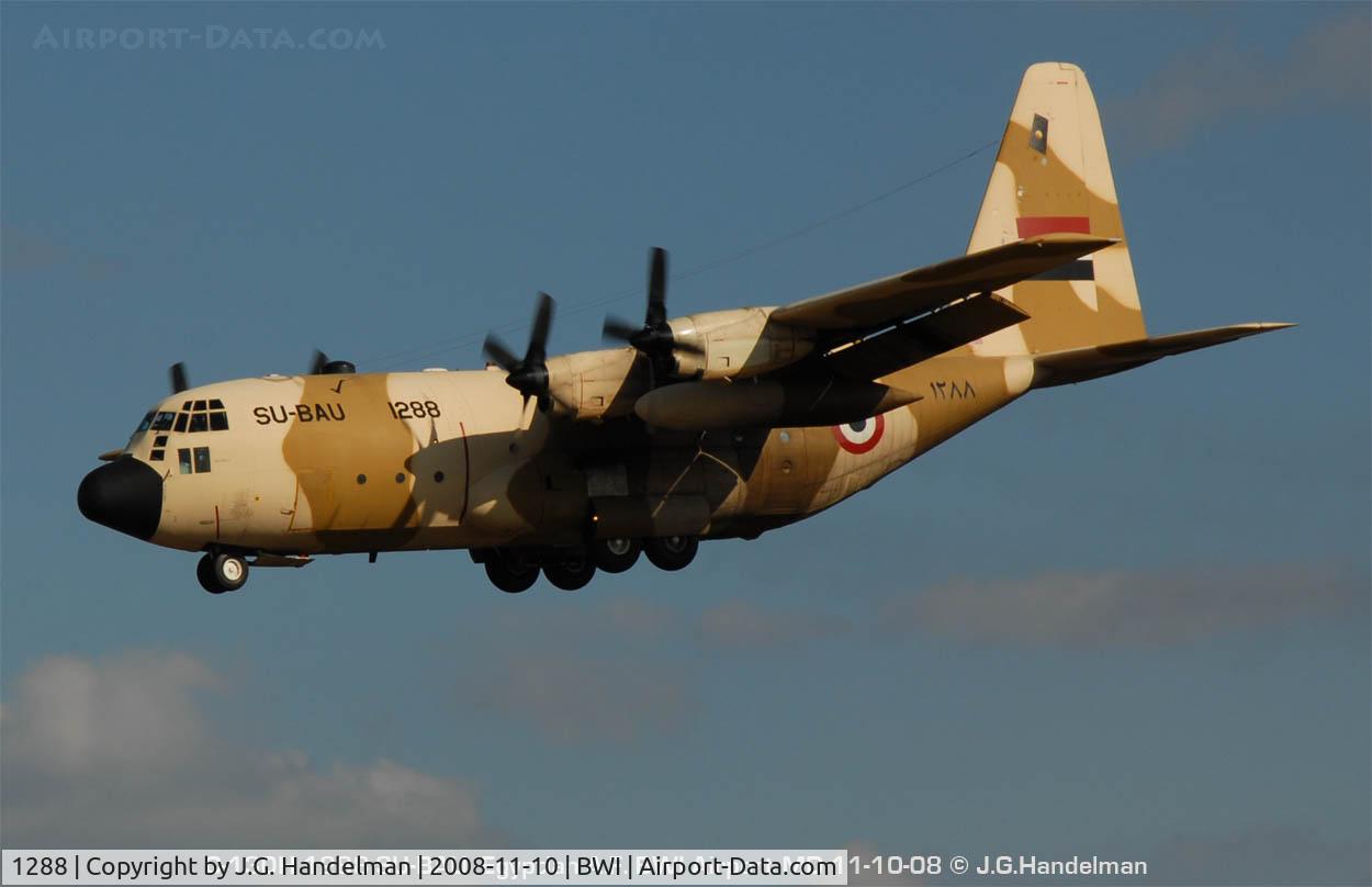 1298, 1974 Lockheed C-130H Hercules C/N 382-4599, EAF C-130H SU-BAU/1288 3/4 nose view landing at BWI