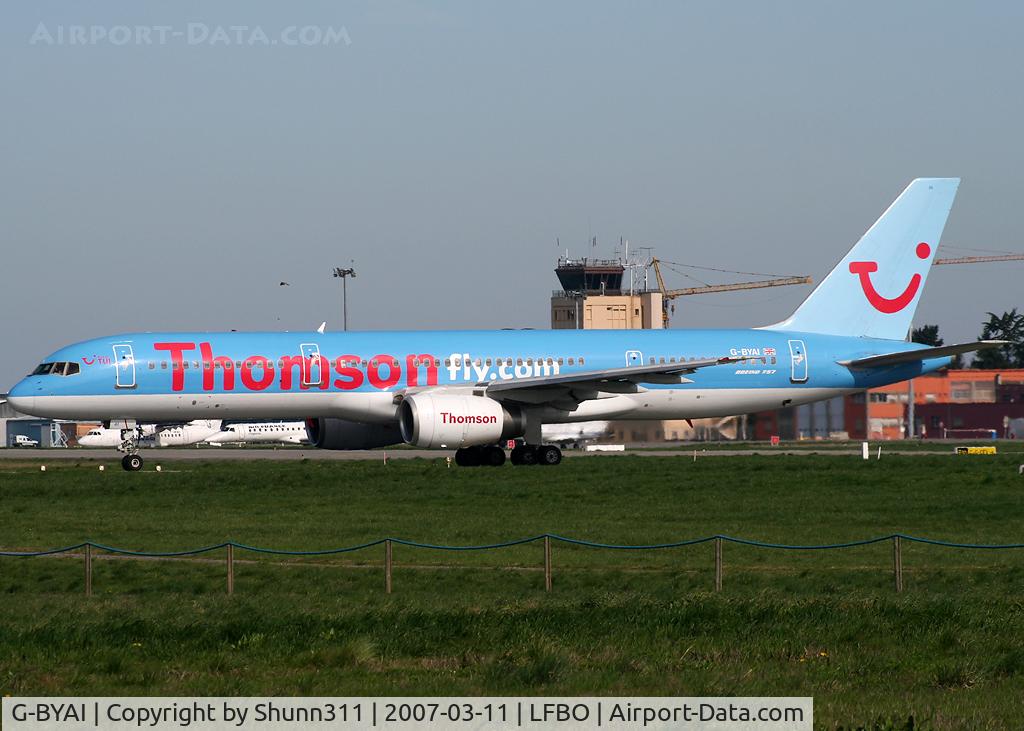 G-BYAI, 1993 Boeing 757-204 C/N 26967, Lining up rwy 32R for departure...