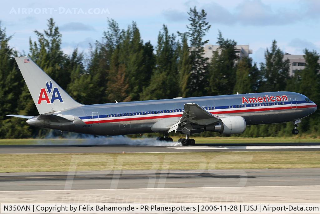 N350AN, 2003 Boeing 767-323/ER C/N 33089, landing at SJU.