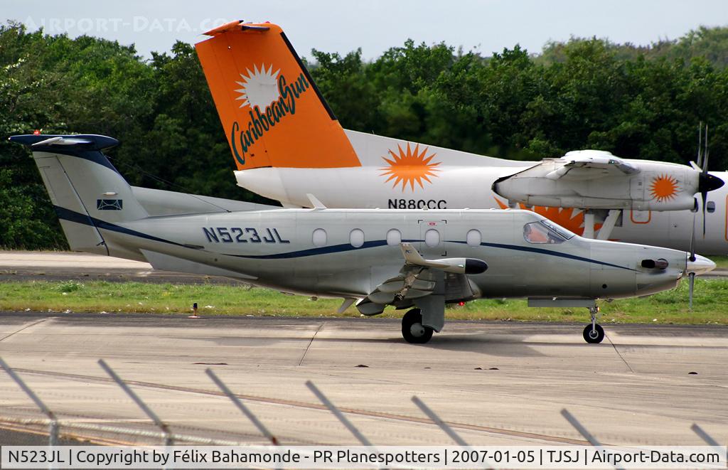 N523JL, 2003 Pilatus PC-12/45 C/N 523, Taxing to rnw 8 at SJU.