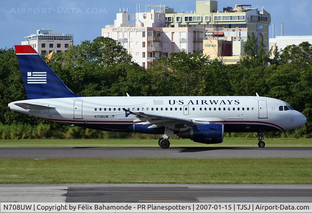 N708UW, 1999 Airbus A319-112 C/N 0972, Taking off from SJU.