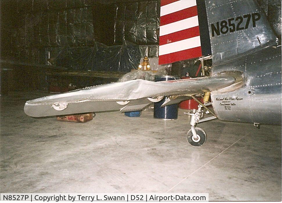 N8527P, 1980 Consolidated Vultee BT-13 C/N 79-758, Damage from a forced landing in Batavia, NY. In the hanger at Geneseo for repairs.