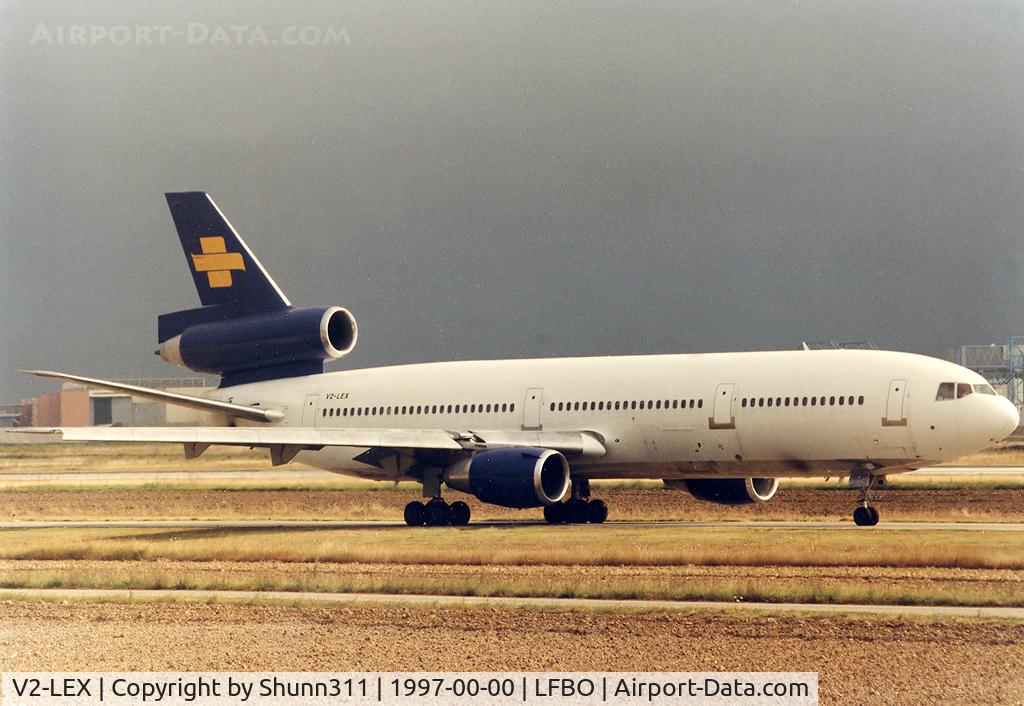 V2-LEX, 1980 McDonnell Douglas DC-10-15 C/N 48258, Rolling holding point rwy 14L for departure...