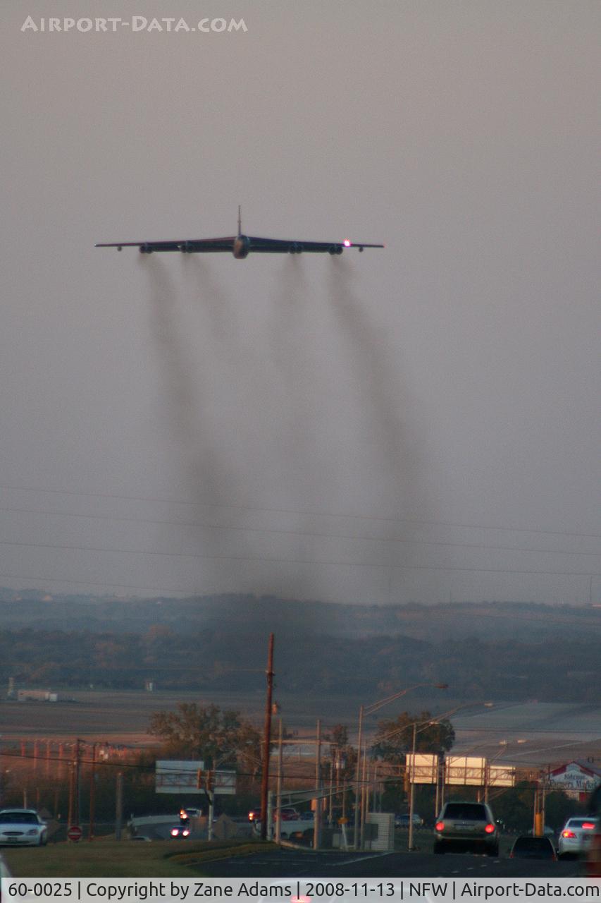 60-0025, 1960 Boeing B-52H Stratofortress C/N 464390, Departing NASJRB Fort Worth at dusk.
