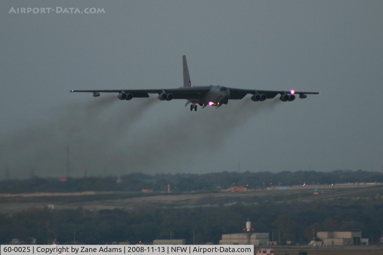 60-0025, 1960 Boeing B-52H Stratofortress C/N 464390, Departing NASJRB Fort Worth at dusk.