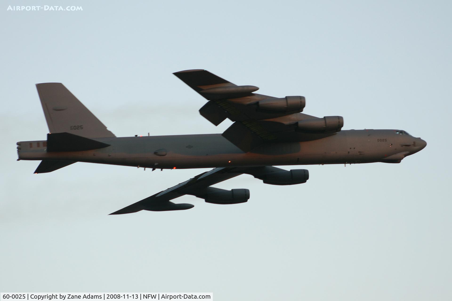 60-0025, 1960 Boeing B-52H Stratofortress C/N 464390, Departing NASJRB Fort Worth at dusk. ( Thanks Cam! )