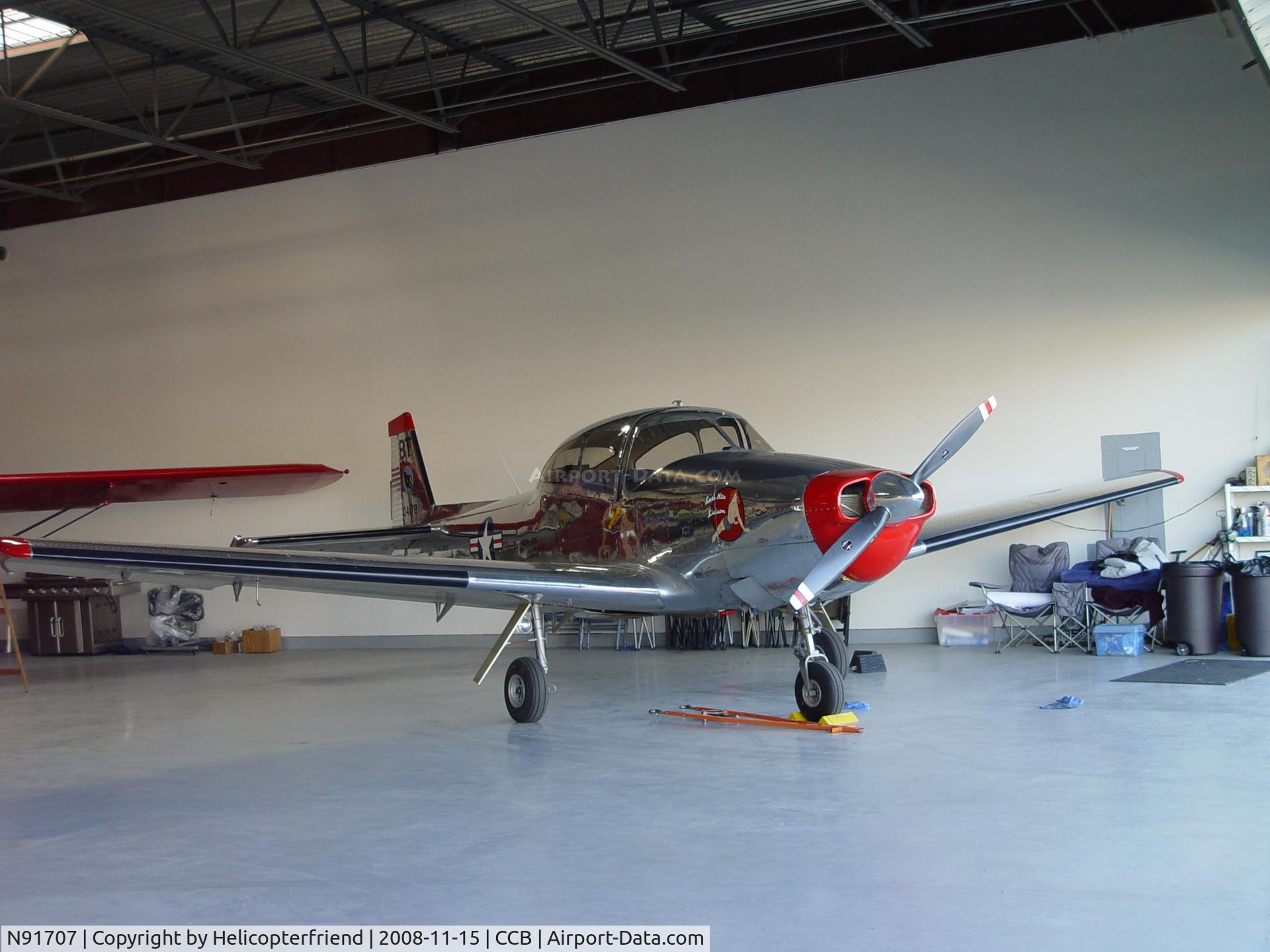 N91707, 1947 North American Navion (NA-145) C/N NAV-4-178, Parked inside for a rest at Cable