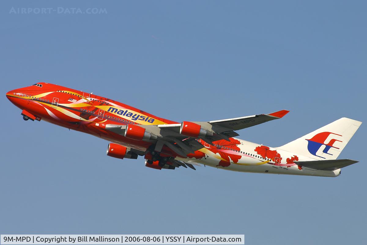 9M-MPD, 1993 Boeing 747-4H6 C/N 25701, Climbing out from r/w 34L
