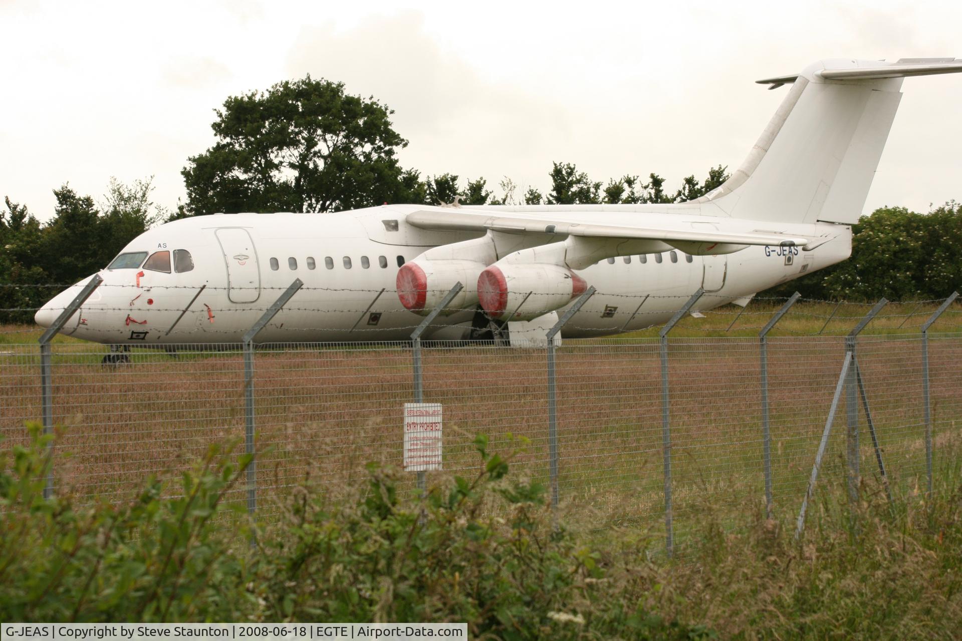 G-JEAS, 1984 British Aerospace BAe.146-200 C/N E2020, Seen at Exter Airport 18th June 2008 (aircraft in open storage)