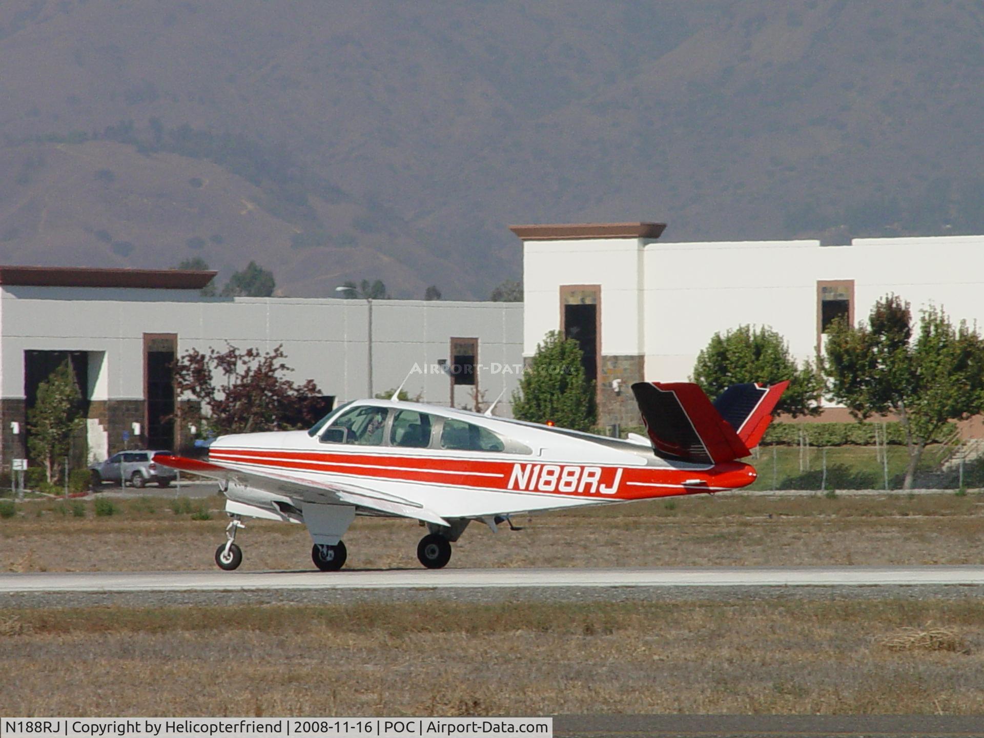 N188RJ, 1963 Beech P35 Bonanza C/N D-7205, Touching down at Brackett