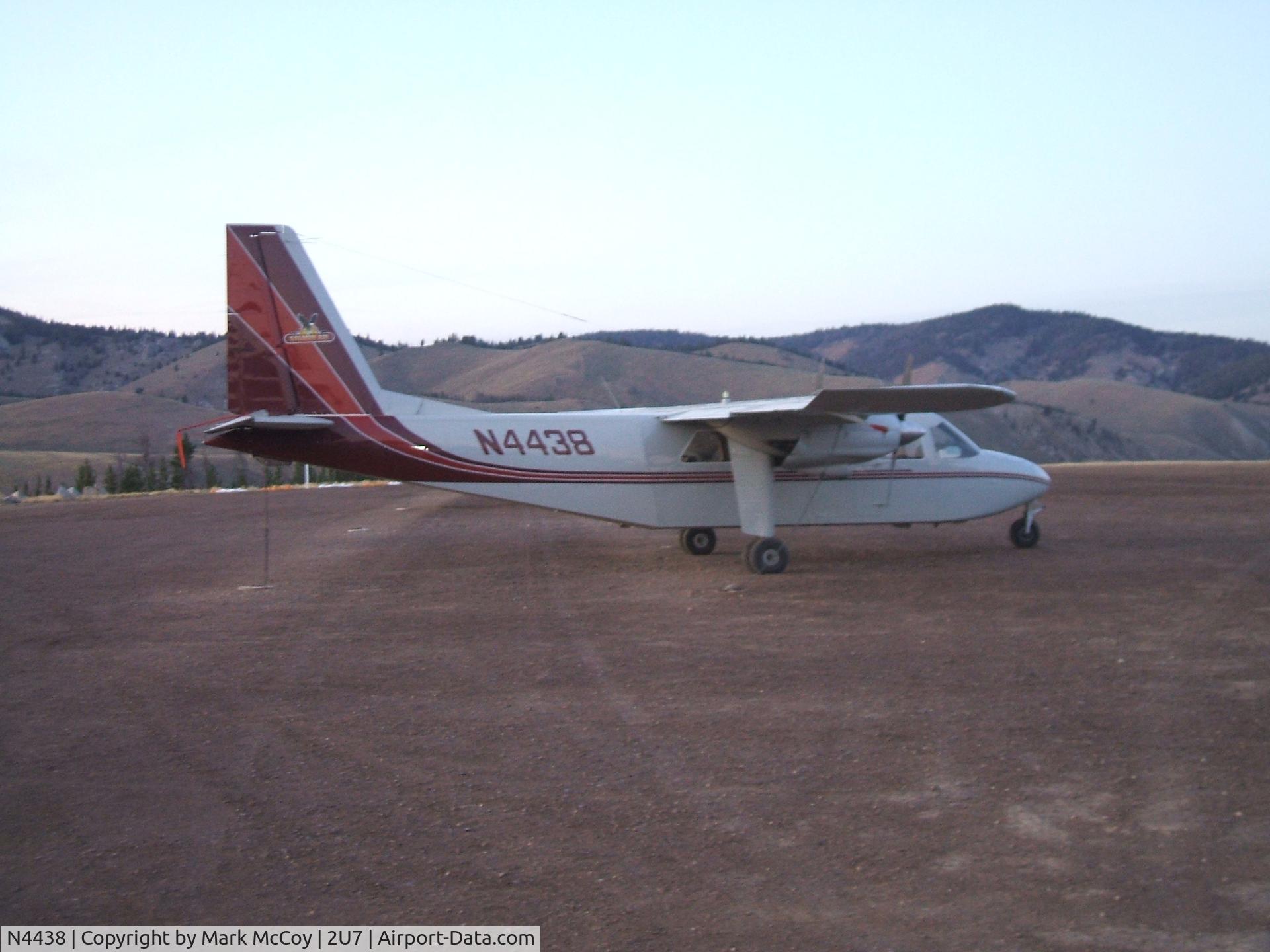 N4438, 1976 Britten-Norman BN-2A-20 Islander C/N 766, Salmon Air's latest Islander, after numerous wrecks and sales.  Overnighting for early morning departure with a load of boaters for the Middle Fork of The Salmon River.