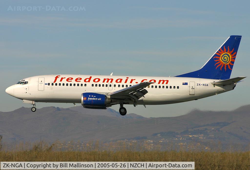 ZK-NGA, 1997 Boeing 737-33R C/N 28873, Freedon went yellow, then disappeared! NGA was one of the first of the 733s in Air NZs fleet. Built in 1997 with a test reg of N1767B, and now flying as ES-ABJ with Estonian Air (ELL).