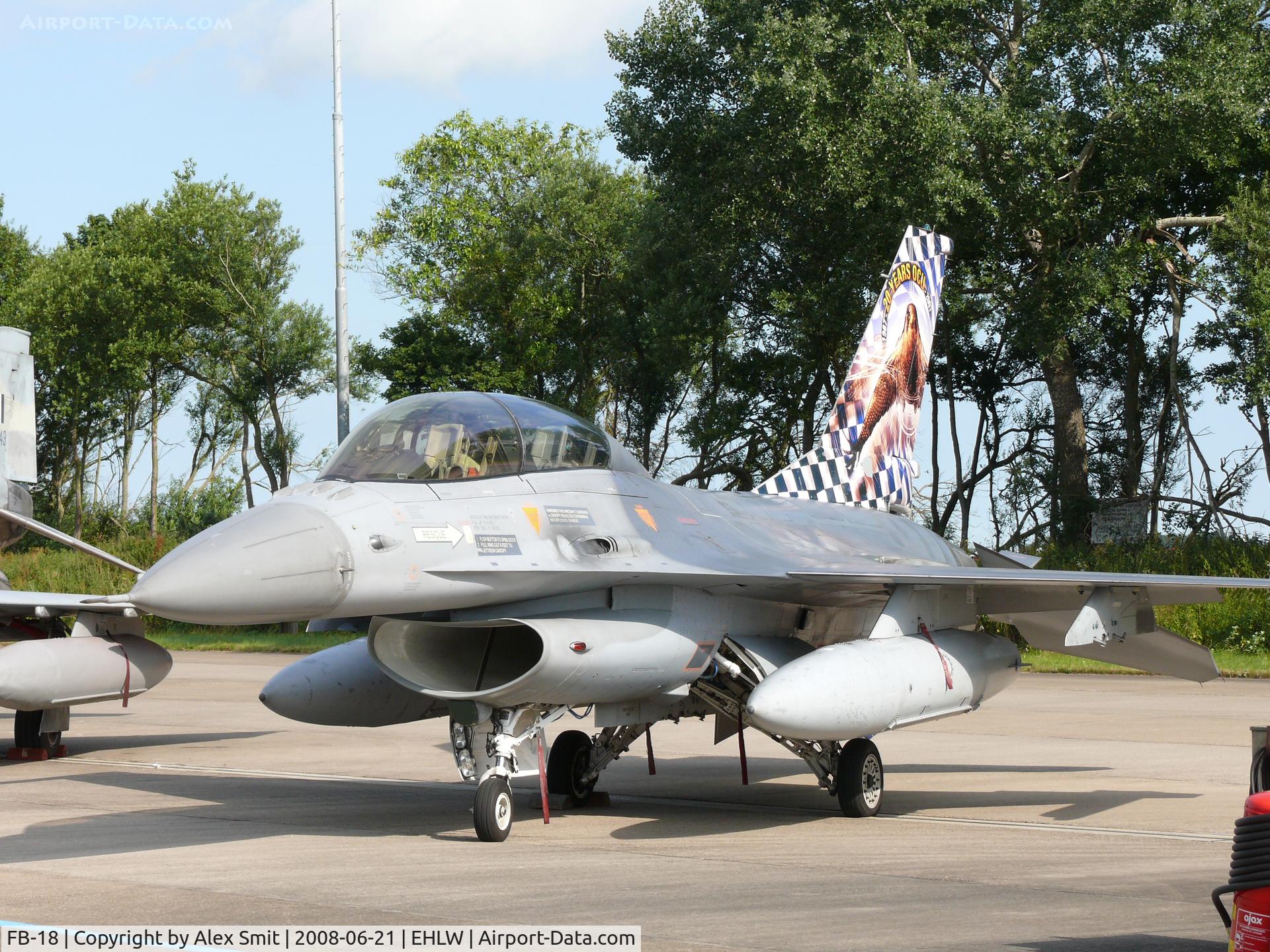 FB-18, General Dynamics F-16BM Fighting Falcon C/N 6J-18, General Dynamics F-16BM Fighting Falcon FB-18 Belgian Air Component with a nice tail to commemmorate 20 Years of OCU