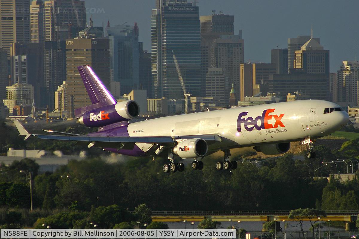 N588FE, 1992 McDonnell Douglas MD-11F C/N 48490, Sydney in the background