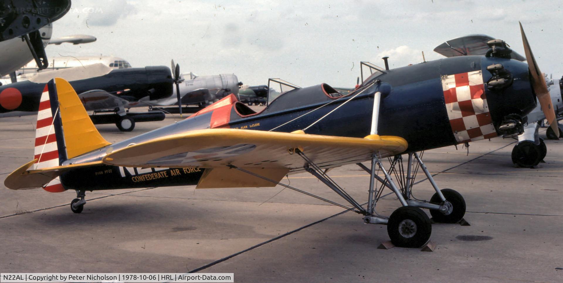 N22AL, 1942 Ryan PT-22 C/N 1831, At CAF Airshow at Harlingen - ex USAF 41-20622. Surprised no other photos displayed.