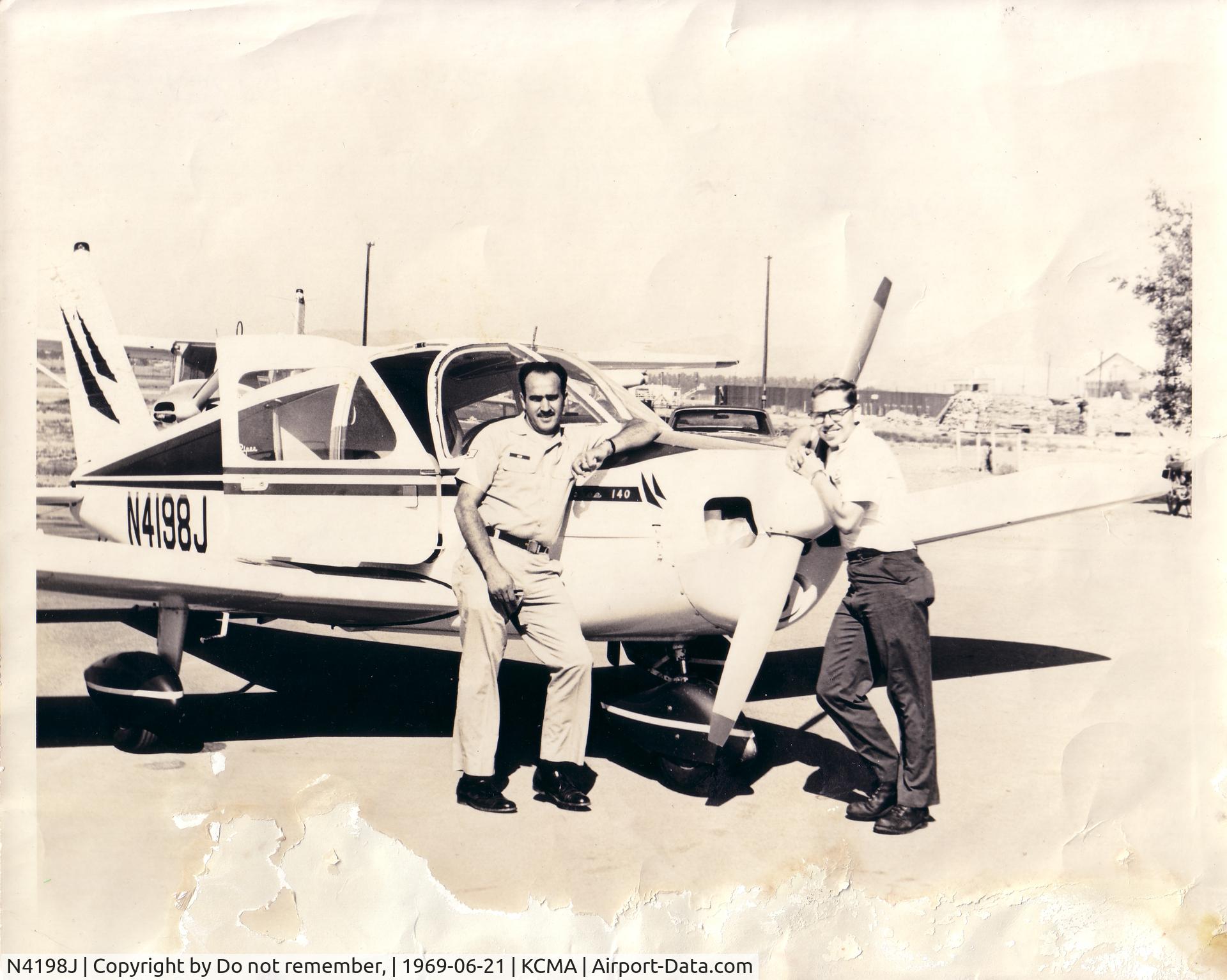 N4198J, 1966 Piper PA-28-140 C/N 28-22541, Ken Cheers (right) Oxnard AFB Aero Club 1969