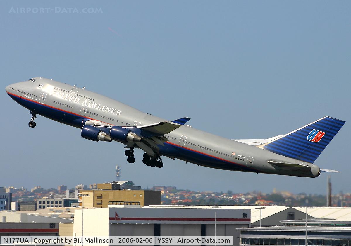 N177UA, 1990 Boeing 747-422 C/N 24384, Climbing outfrom r/w 34L to SFO