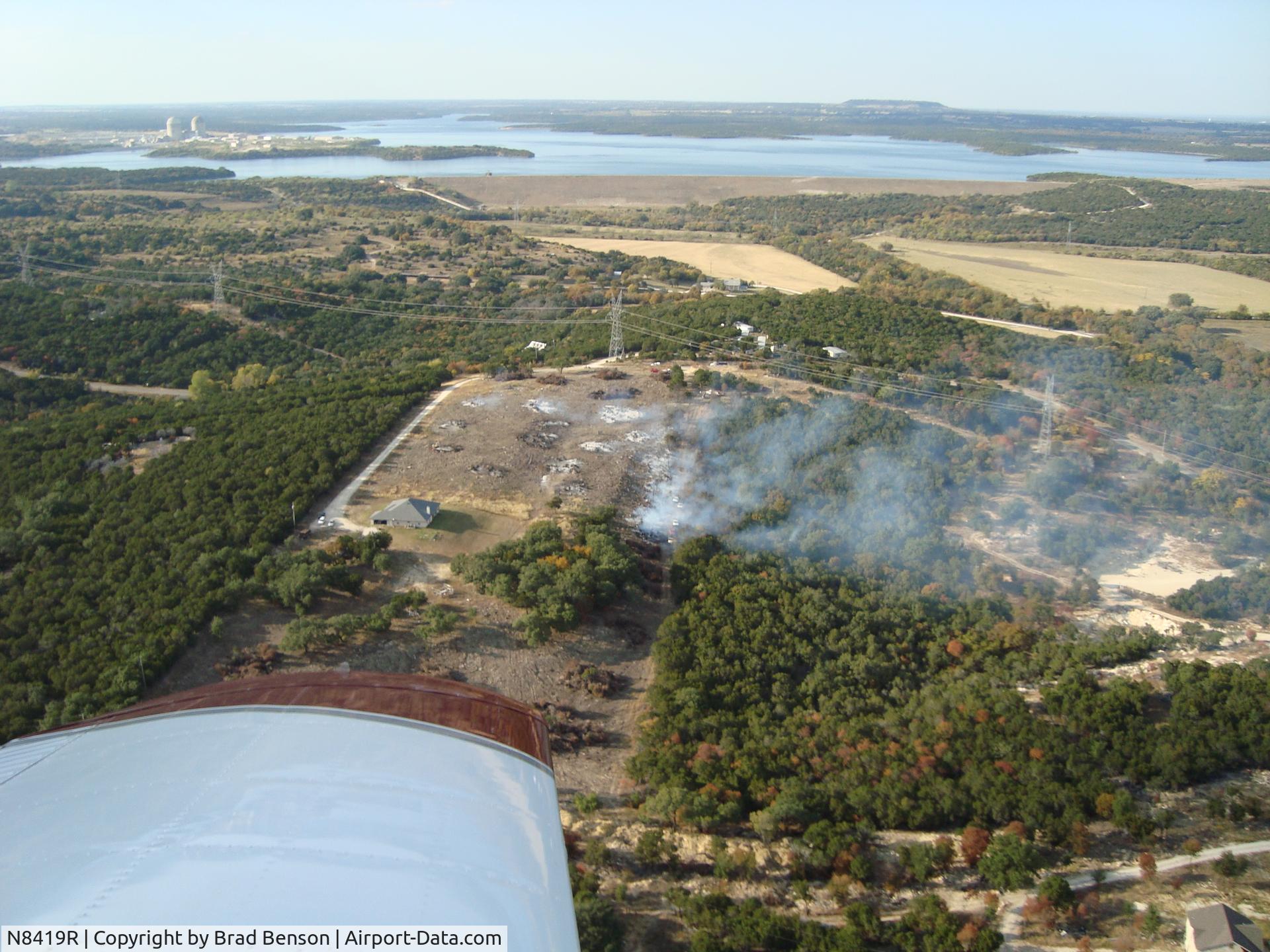 N8419R, 1966 Piper PA-28-140 Cherokee C/N 28-22296, Grass Fire in Somerville County, TX (Comanche Peak Nuclear Power Plant in Background)