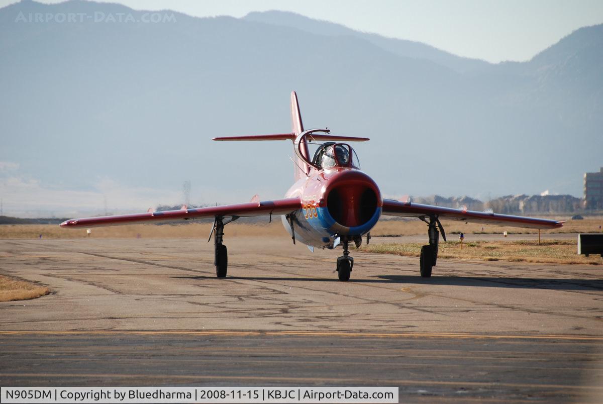 N905DM, 1977 Mikoyan-Gurevich MIG-17T C/N 551604, Salute to Veteran's 2008 event at Broomfield Colorado. Two seat Chinese built advanced fighter trainer. It was built in Chengdu from 1966 to 1986. Colors of the Russian Air Force. It is one of only two in the U.S.