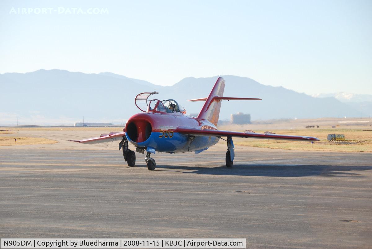N905DM, 1977 Mikoyan-Gurevich MIG-17T C/N 551604, Salute to Veteran's 2008 event at Broomfield Colorado. Two seat Chinese built advanced fighter trainer. It was built in Chengdu from 1966 to 1986. Colors of the Russian Air Force. It is one of only two in the U.S.