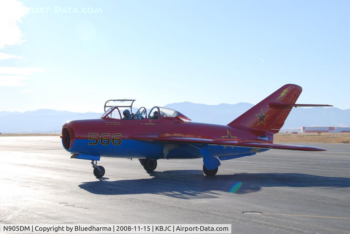N905DM, 1977 Mikoyan-Gurevich MIG-17T C/N 551604, Salute to Veteran's 2008 event at Broomfield Colorado. Two seat Chinese built advanced fighter trainer. It was built in Chengdu from 1966 to 1986. Colors of the Russian Air Force. It is one of only two in the U.S.