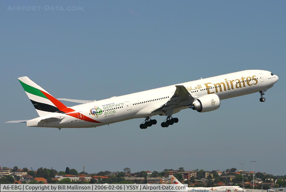 A6-EBG, 2005 Boeing 777-36N/ER C/N 33862, Rotating from r/w 34L to MEL, then back toSYD, then to DBX