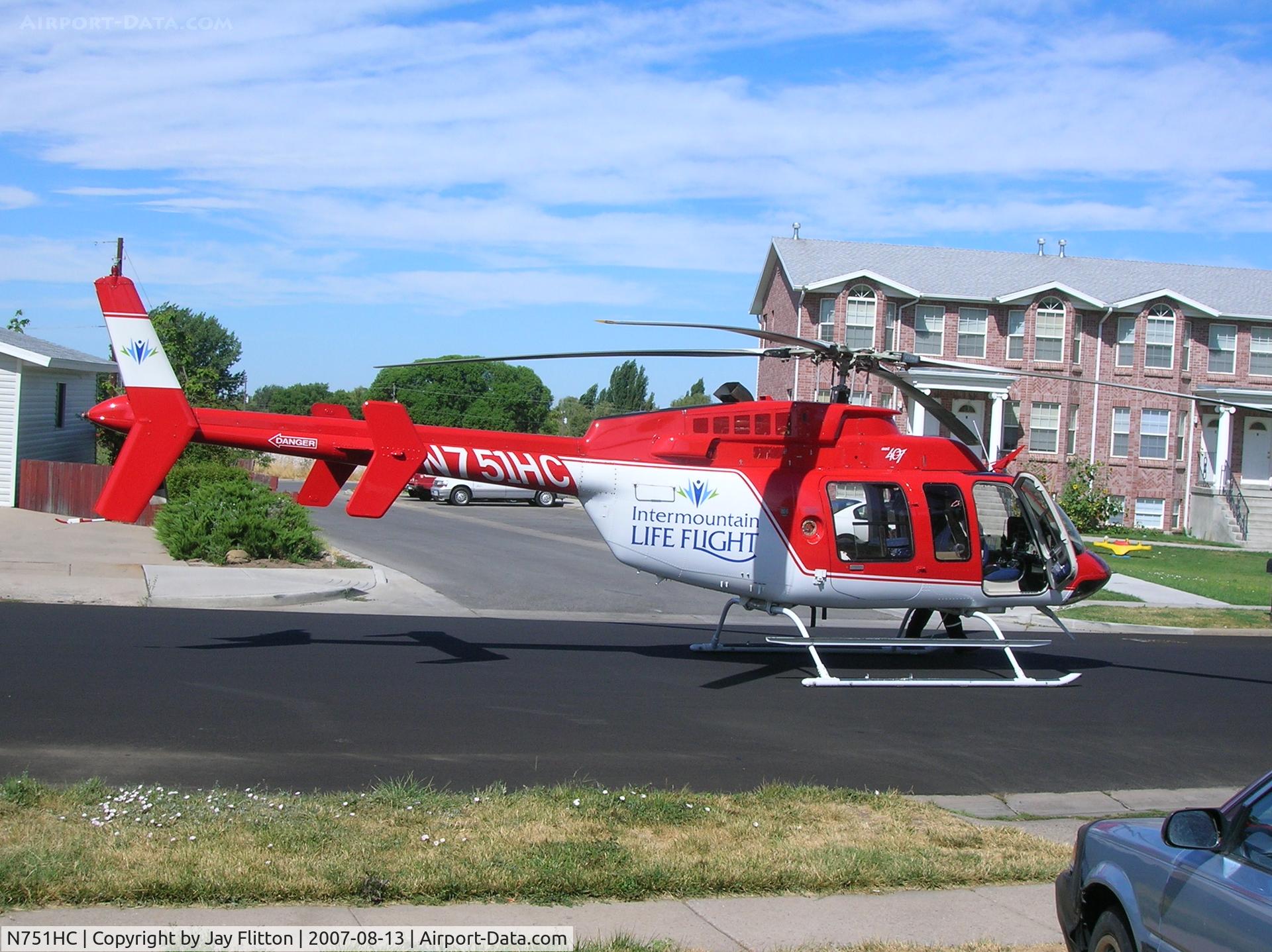 N751HC, 1998 Bell 407 C/N 53308, LifeFlight Helicoptor, landed at 2515 North 475 West, Sunset, UT 84015