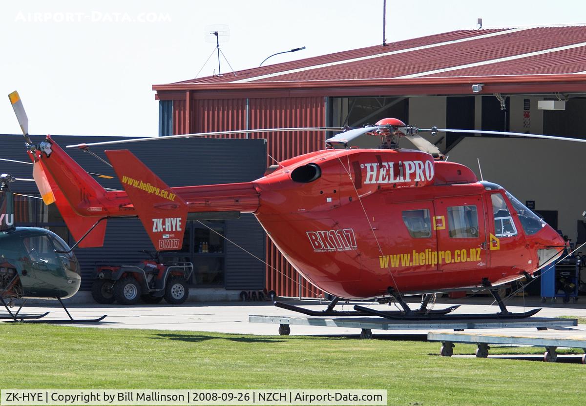 ZK-HYE, MBB-Kawasaki BK-117A-3 C/N 1008, The heliport is next to the Canterbury Aero Club, on the opposite side of the airfield to the Domestic and International Terminals