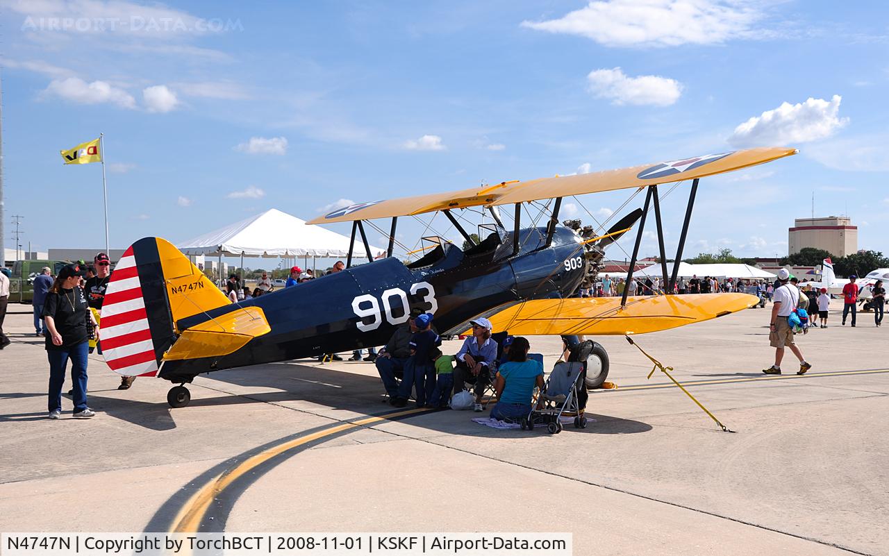 N4747N, 1942 Boeing A75N1(PT17) C/N 75-8318, PT-17 Kaydet on static display at Lackland Airshow 2008