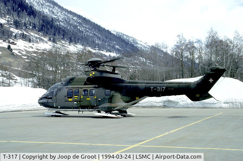 T-317, Aerospatiale TH86 Super Puma (AS-332M1) C/N 2337, During a refresher course the Alouette and Super Pumas were operating out of their war time base Ulrichen. It was the only time I saw the base active. It was een closed a few years later.