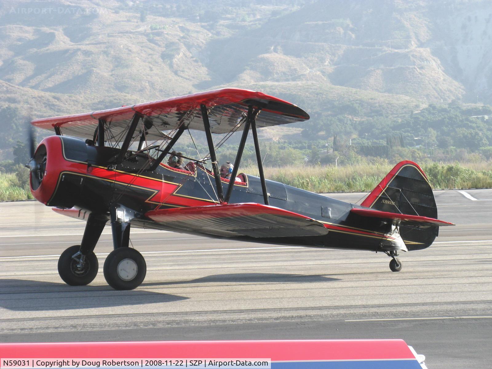 N59031, 1941 Boeing A75N1(PT17) C/N 75-3808, 1941 Boeing Stearman A75N1 (PT-17), Continetal W-670 220 Hp, taxi to Rwy 22