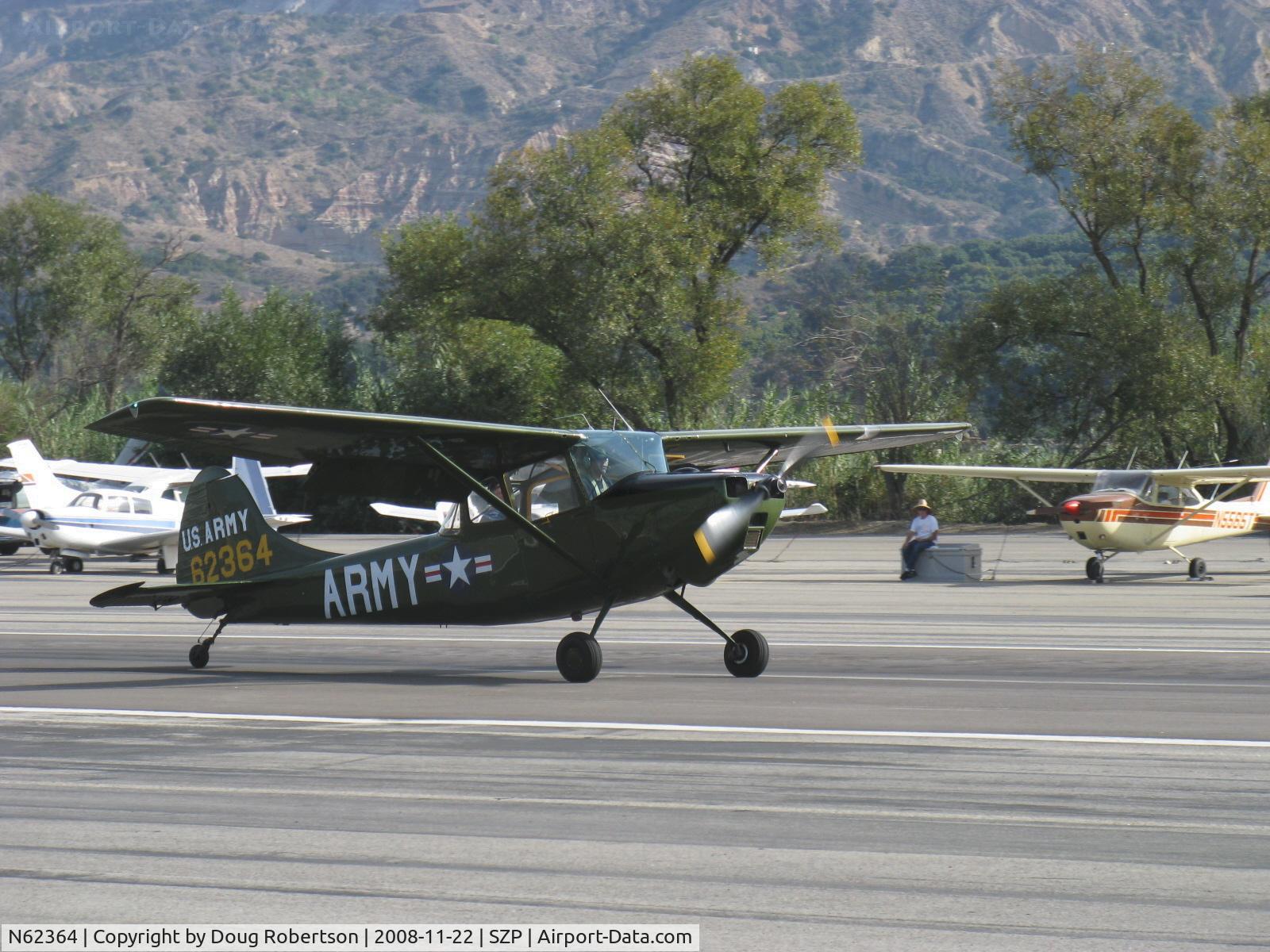 N62364, 1953 Cessna 305A C/N 23484, 1953 Cessna 305A as US Army BIRD DOG, Continental E-225 constant speed prop, Photo plane for first flight of N273MD Dickenson Howard DGA-21 'Mister Dickenson' 22 Nov. 2008, landing roll Rwy 22