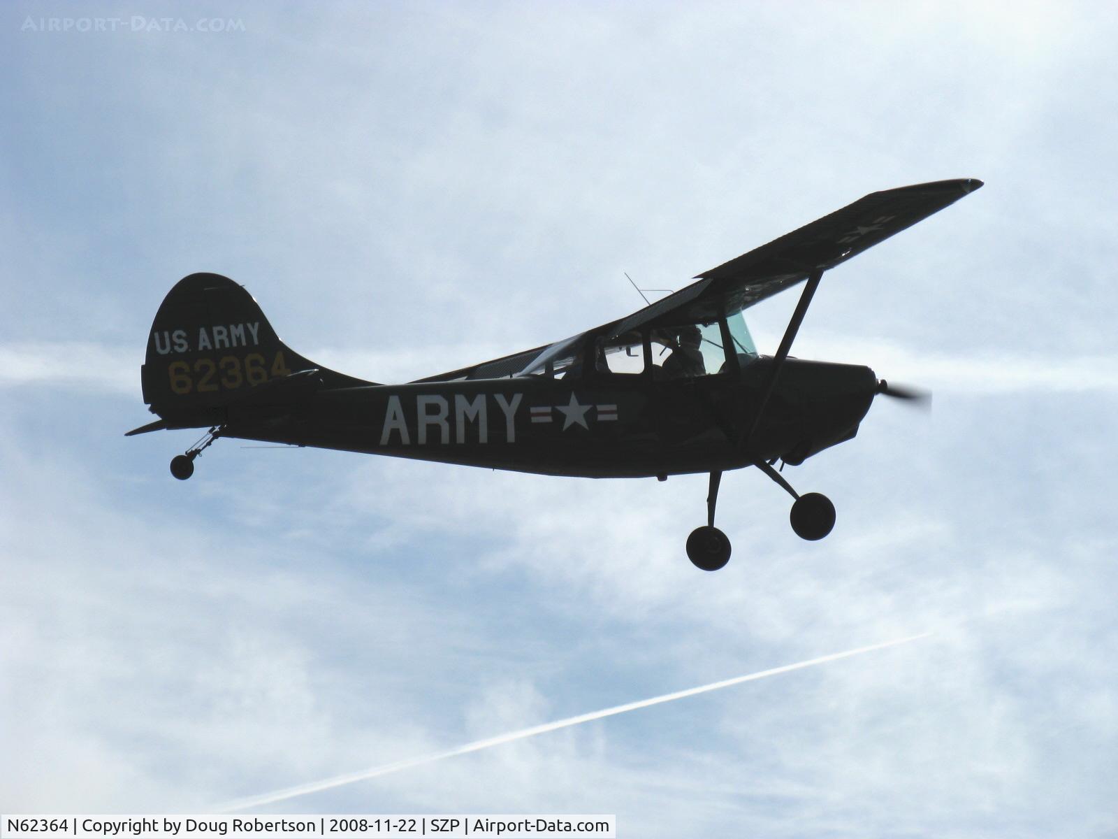 N62364, 1953 Cessna 305A C/N 23484, 1953 Cessna 305A as US Army BIRD DOG, Continental E-225 constant speed prop, Photo plane for first flight of N273MD Dickenson Howard DGA-21 'Mister Dickenson' 22 Nov. 2008, takeoff climb Rwy 22